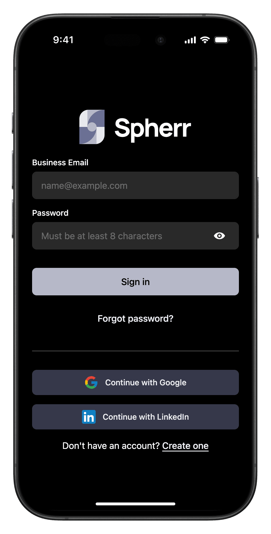 Spherr Authentication Page